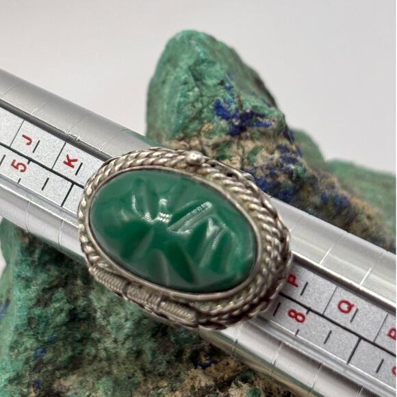 Vintage Green Agate Silver Ring with poison pocket -snuff holder - Picture 10 of 12